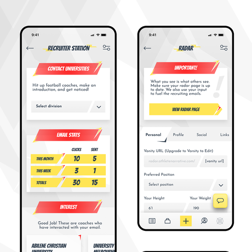 Android design with the title 'Athlete Journey Application (Light Version)'