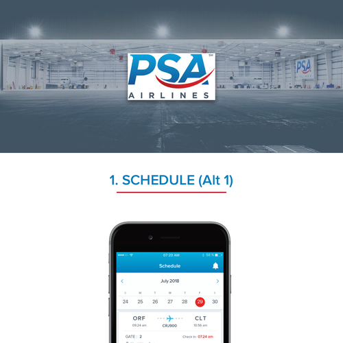 Schedule design with the title 'PSA Airlanes Mobile Apps'