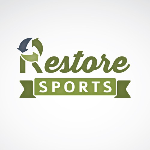 Recycling logo with the title 'Restore Sports'