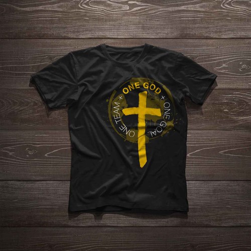 Gold t-shirt with the title 'T-Shirt Design for Christian Soccer Team'
