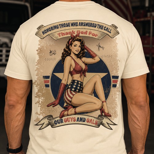 Patriotic t-shirt with the title 'Vintage WWII-Inspired Veteran T-Shirt Design'