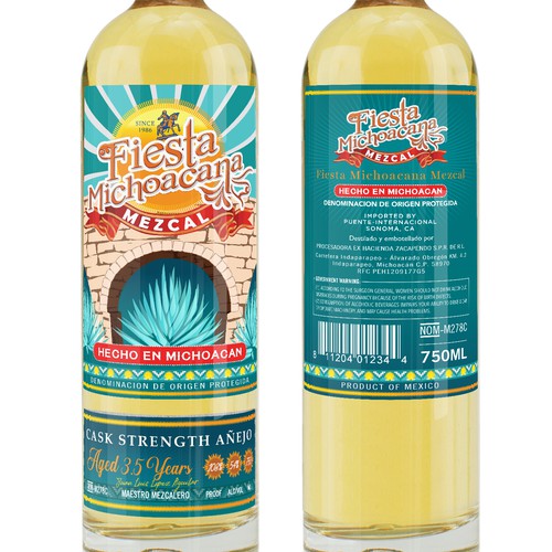 Distillery label with the title 'Label design for FIESTA MICHOACANA'