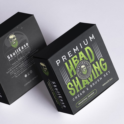 Cream packaging with the title 'Head shaving cream packaging'