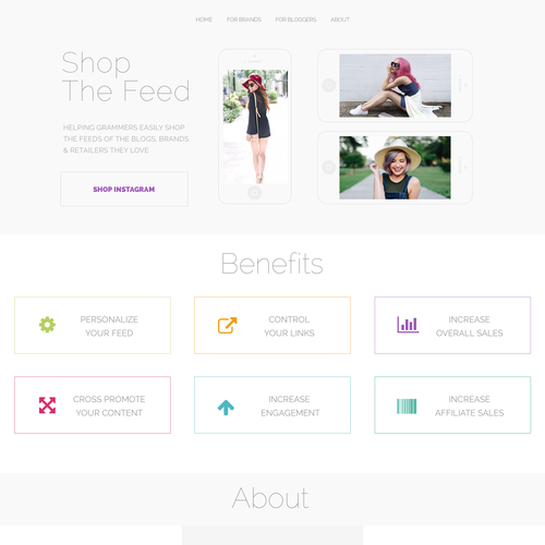 Feed design with the title 'Landing page design for Shop the Feed'
