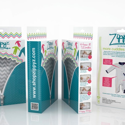 Clothing packaging with the title 'Create a Fun and Modern package for Zippyz!'