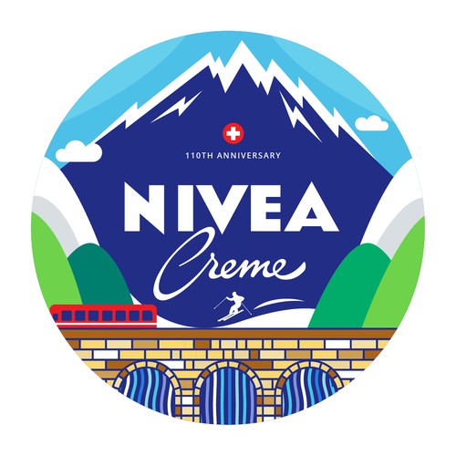 Cosmetics illustration with the title 'Label design for NIVEA Creme 110th Anniversary '