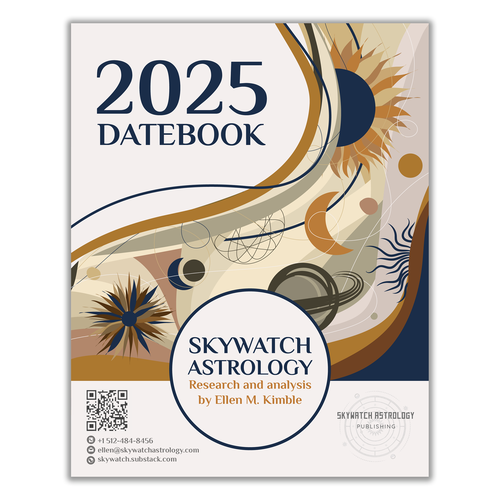Illustrative artwork with the title 'Datebook 2025 - Skywatch Astrology'