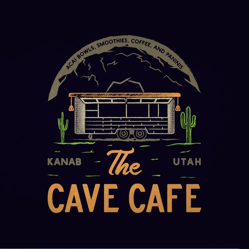 Desert logo with the title 'The Cave Cafe'