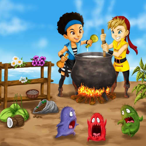 Cartoon artwork with the title 'pirate potion'