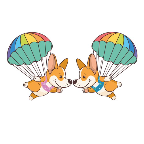 Parachute design with the title 'Corgis-parachutists'