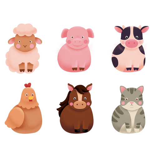 Farm illustration with the title 'Cartoon Farm Animals Illustration'