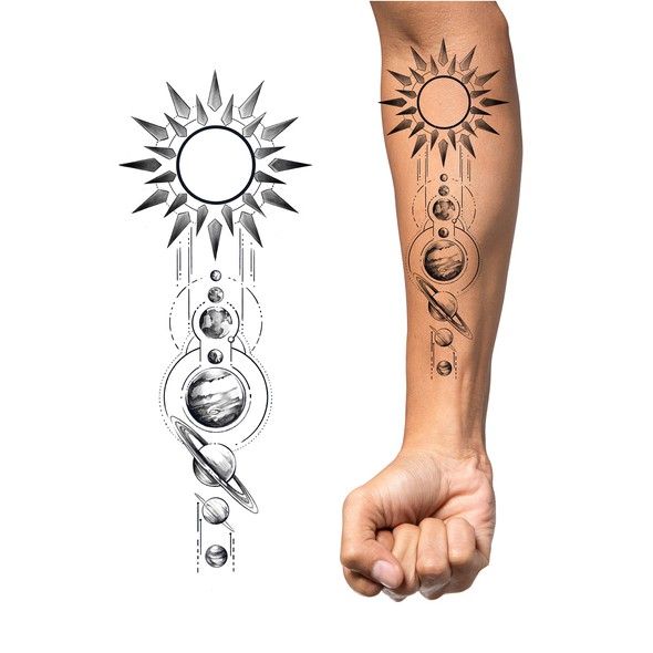 Solar system design with the title 'Solar System Tattoo'