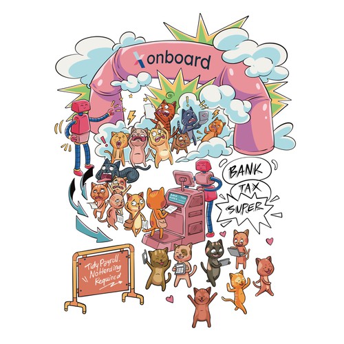 Cat illustration with the title 'Funky illustration for Xonboard T-shirt'