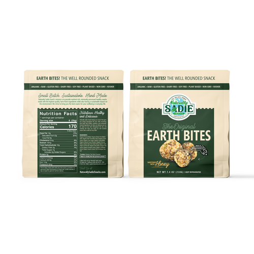Pouch packaging with the title 'EarthBites Packaging'