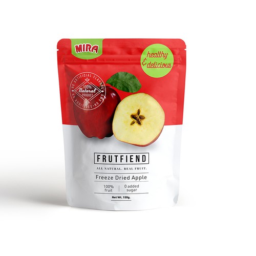 Minimal packaging with the title 'Freeze Dried Fruit Packaging'