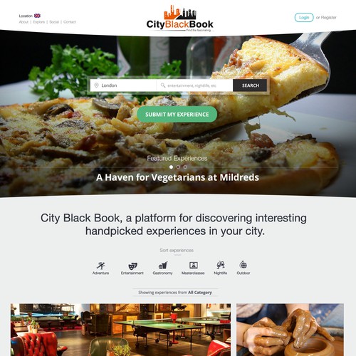 Multicolor design with the title 'Design for CityBlackBook helping find alternative things to do around a city'