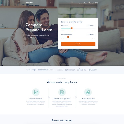 Bank design with the title 'Web Design for Loan Company'