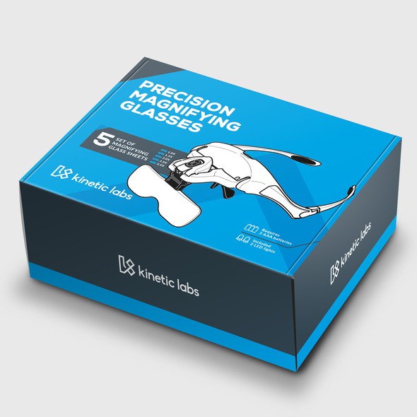 Switch design with the title 'Kinetic Labs Precision Magnifying Glasses'