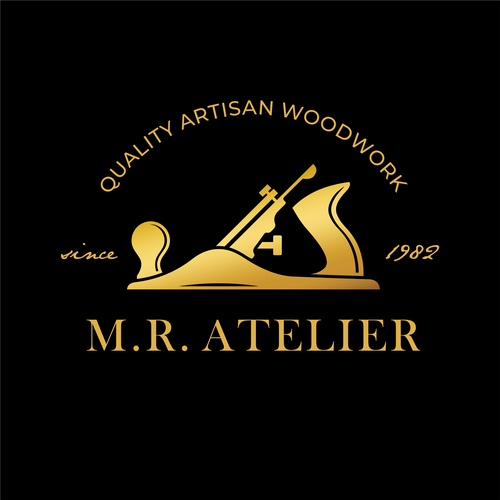 Woodworking logo with the title 'Luxury Logo Concept for M.R Atelier'