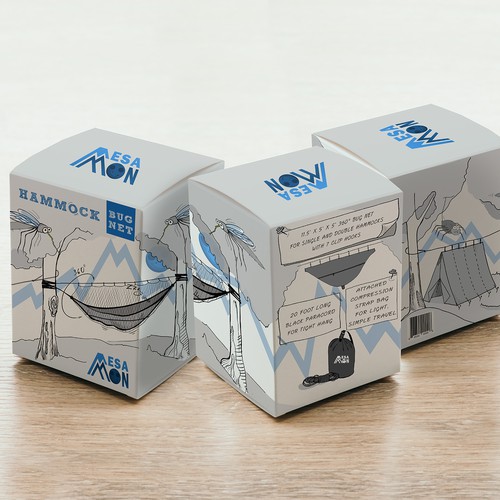 Stylish packaging with the title 'Hammock Bug Net'