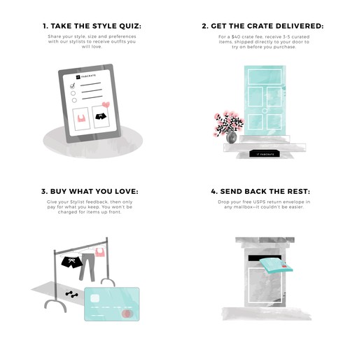 Mode design with the title 'Fabcrate - Illustrations'