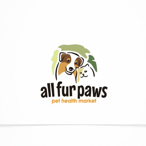 Cat and dog logo with the title 'Logo Concept For A Dog And Cat Natural Pet Food Store'