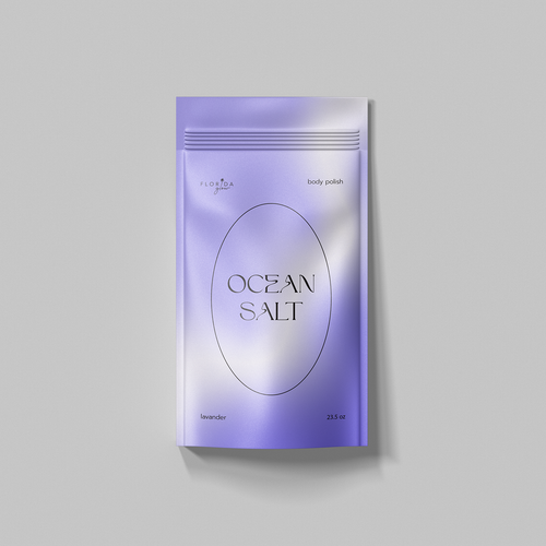Simple packaging with the title 'ocean salt body polish'