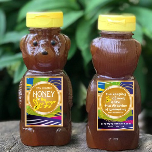 Bee label with the title 'The sound of honey'