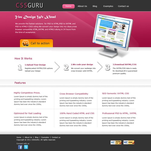 HTML5 website with the title 'cssGuru'