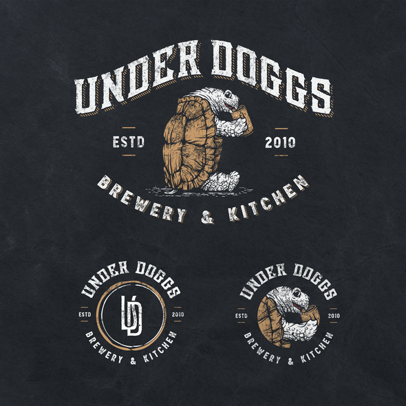 Turtle logo with the title 'UNDERDOGGS Brewpub & Kitchen'