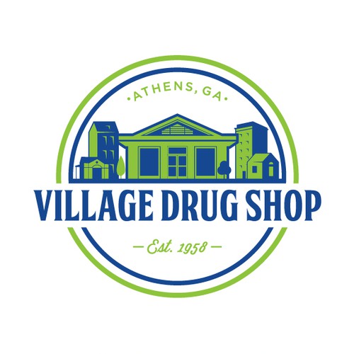 Literal logo with the title 'A badge type logo of Village Drug Shop'