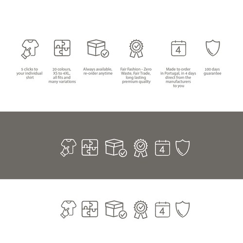 Icon illustration with the title 'Icons showing core values of a new sustainable men's fashion brand'
