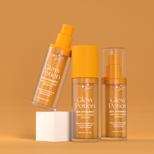 Serum packaging with the title 'Glow Potion Vitamin C Brightening Serum packaging design '