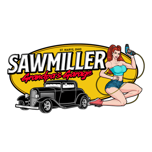 Pin-up girl logo with the title 'GARAGE'