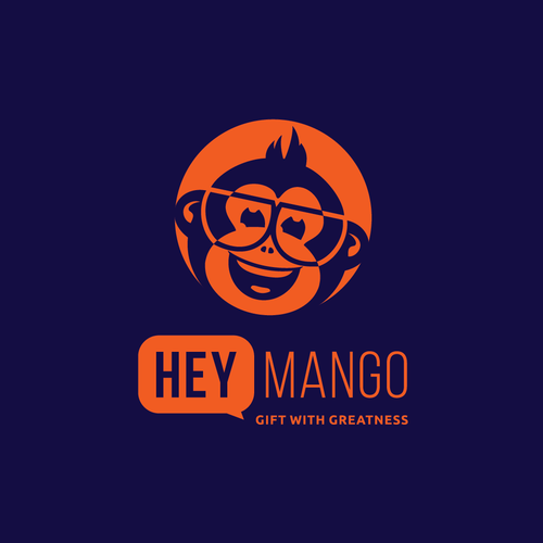 Nerd design with the title 'Logo design for a gift-finding AI-based bonobo chimp named Mango'