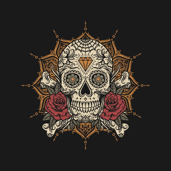 Jacket design with the title 'Sugar Skull with mandala Jacket design'