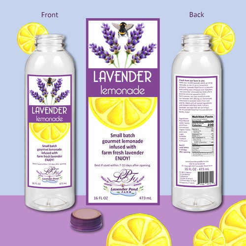 Watercolor packaging with the title 'Label design for LAVENDER LEMONADE'