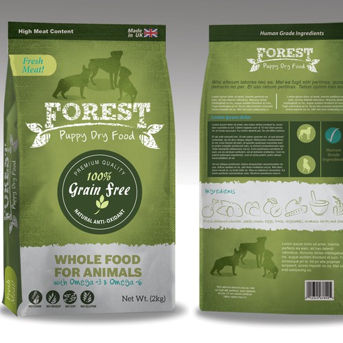 Natural product packaging with the title 'Premium Dog Food Packaging Design'