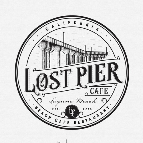 Beach logo with the title 'Lost Pier Cafe'