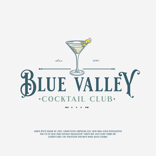 Logo with the title 'Blue Valley Cocktail Club'