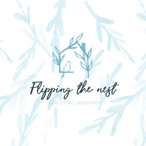 Neon blue safari logo with the title 'Watercolor nest logo'