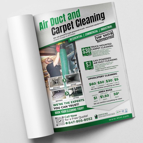 Print ad design with the title 'Professional Pricing Flyer for Air Duct & Carpet Cleaning Services'