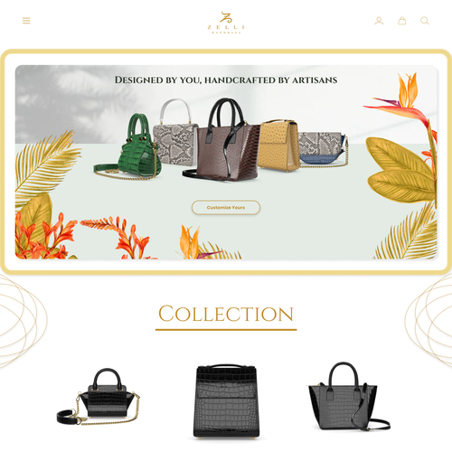 Product design website with the title 'Hand Bag Website'