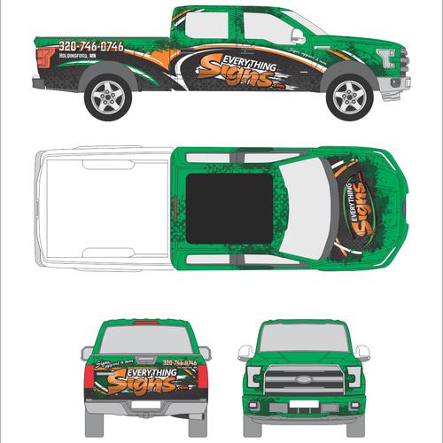 Truck design with the title ' truck  wrap EVERYTHING SIGNS'