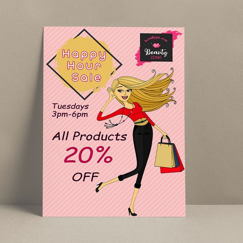 Discount design with the title 'Happy Hour Sale for a Cosmetic Shop '