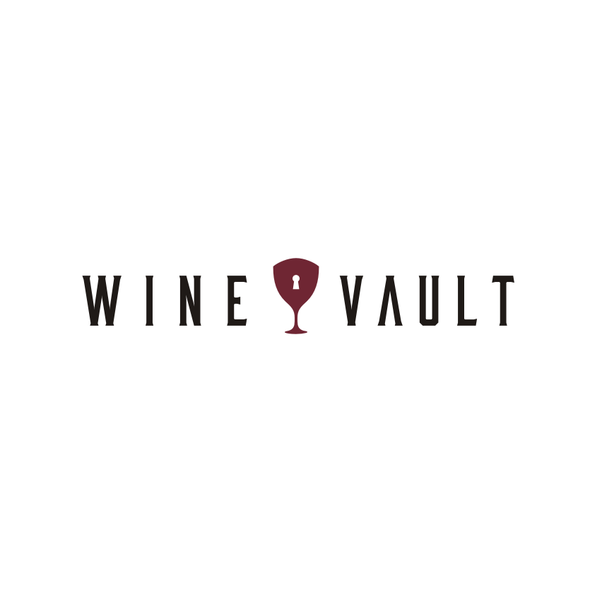 Wine glass logo with the title 'Wine and Vault'