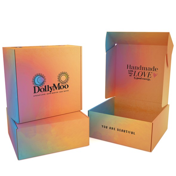 Bath packaging with the title 'PRODUCT PACKAGING FOR DOLLYMOO'