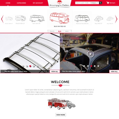 Red website with the title 'VW Parts - UI UX Design'