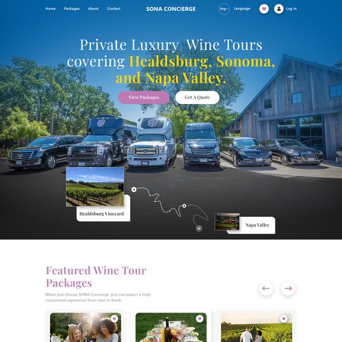 Wine website with the title 'Wine Tours Transportation and Package Website'