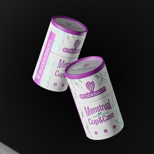 Eco-friendly packaging with the title 'Ecoblossom Menstrual Cup Tube Packaging design'